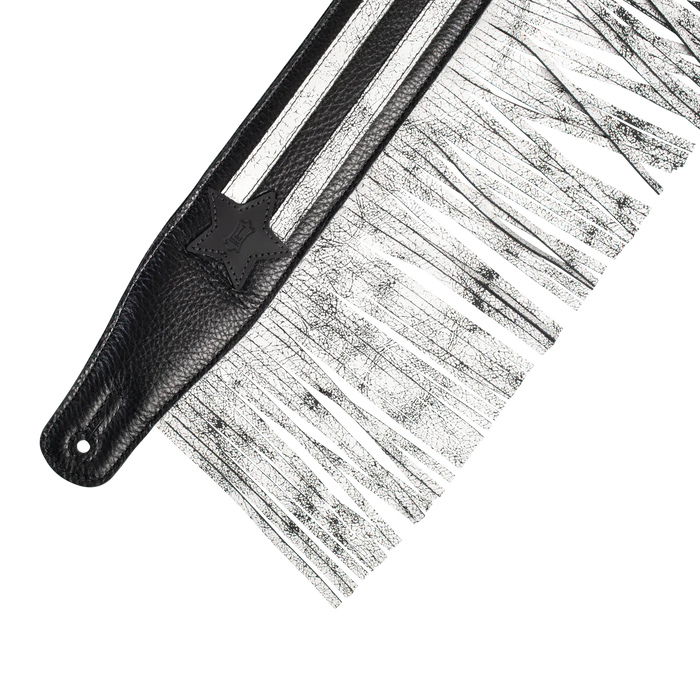 Levy's Fringe Leather Series 2 1/2 inch Wide Garment Leather Guitar Straps, Black & White