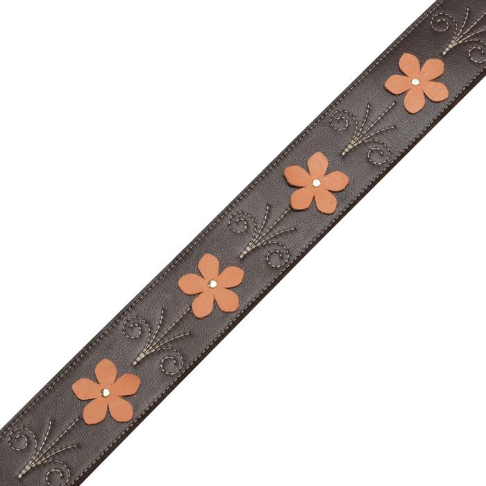 Levy's In Bloom Series 25" Leather Strap with Flower Appliques,  Mahogany Brown