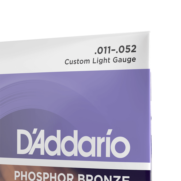 D'Addario EJ26-3D Phosphor Bronze Acoustic Guitar - Custom Light 11-52 - 3 Sets