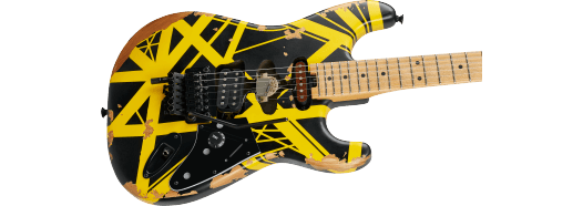 EVH Limited Edition Striped Series Frankenstein Frankie, Maple Fingerboard, Black with Yellow Stripes, Aged