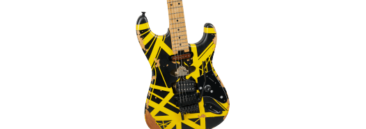 EVH Limited Edition Striped Series Frankenstein Frankie, Maple Fingerboard, Black with Yellow Stripes, Aged