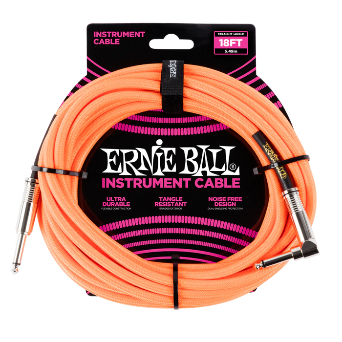 Ernie Ball  18' Straight/Angled, Braided Neon Oange