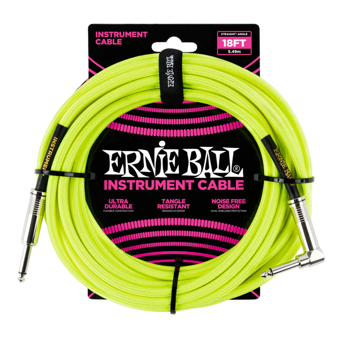 Ernie Ball 18' Straight/Angle Braided Neon Yellow