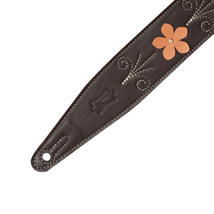 Levy's In Bloom Series 25" Leather Strap with Flower Appliques,  Mahogany Brown