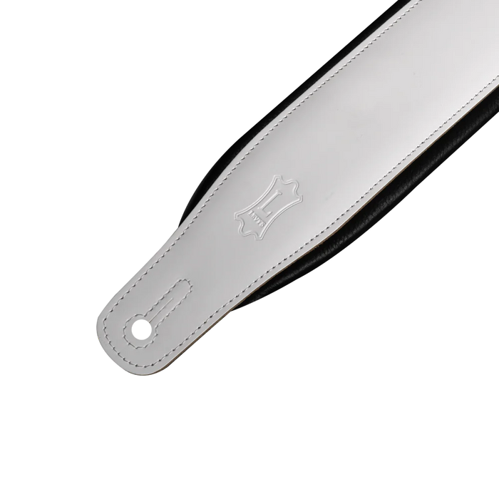 Levy's Amped Leather Series 3 inch Wide Top Grain Leather Guitar Strap, White & Black