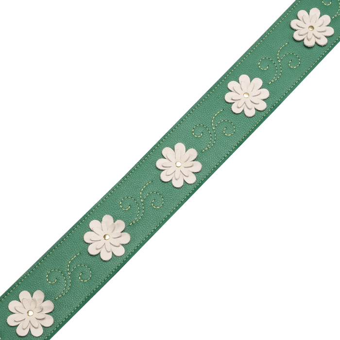 Levy's In Bloom Series 25" Leather Strap with Flower Appliques, Daisy Chain  Green