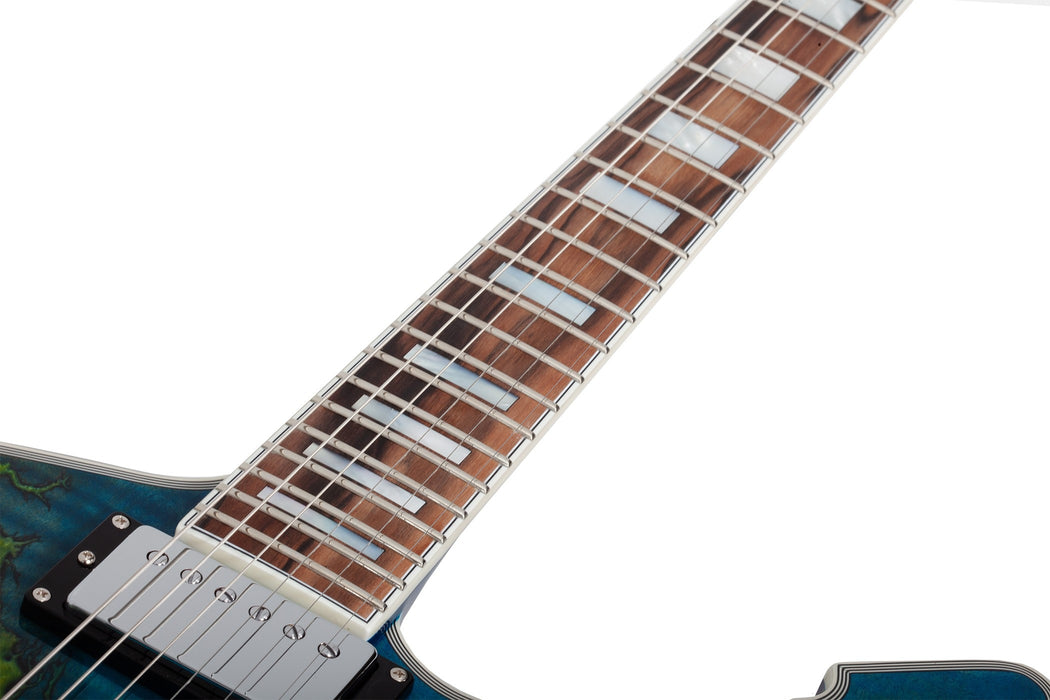 Schecter E-1 Electro-Resin Electric Guitar, Transparent Blue