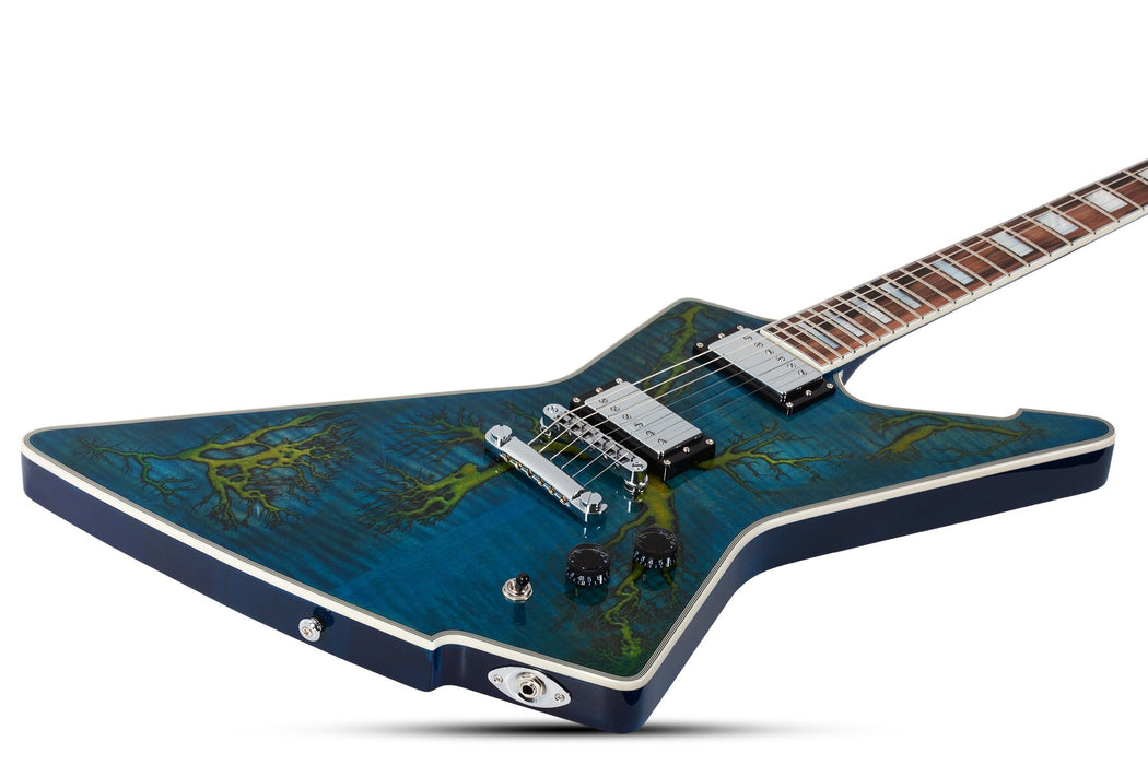 Schecter E-1 Electro-Resin Electric Guitar, Transparent Blue