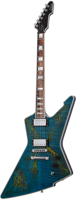Schecter E-1 Electro-Resin Electric Guitar, Transparent Blue