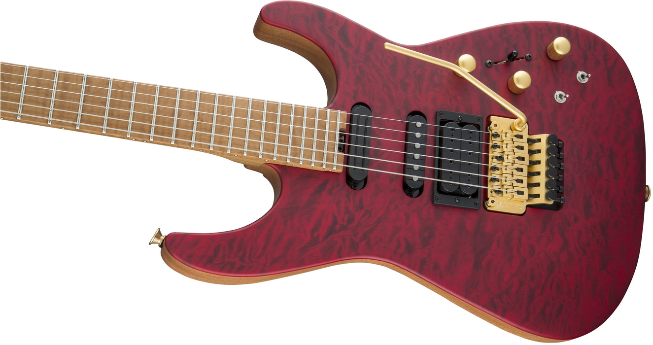 Jackson USA Signature Phil Collen PC1 Satin Stain, Caramelized Flame Maple Fingerboard, Satin Transparent Red