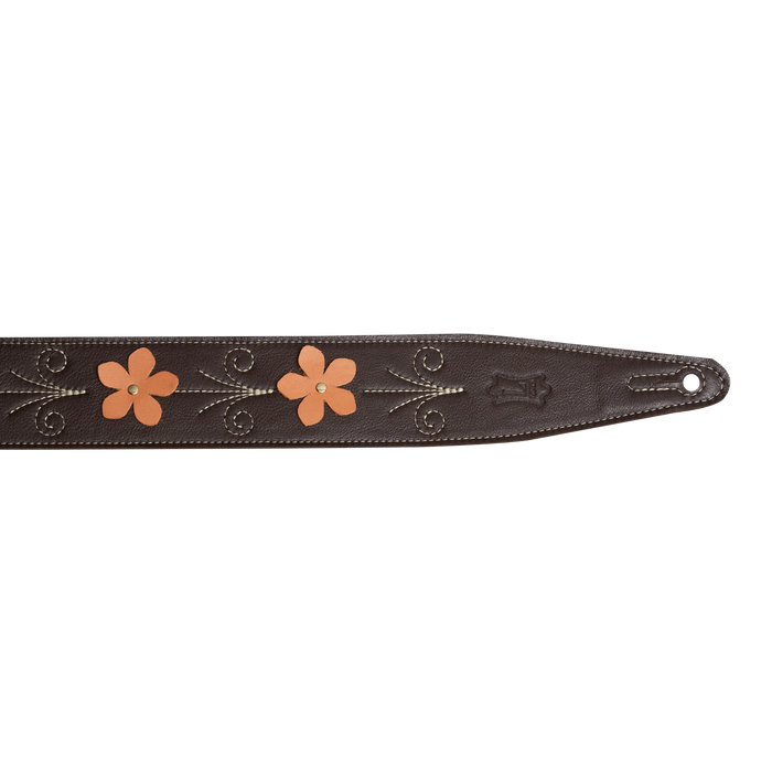 Levy's In Bloom Series 25" Leather Strap with Flower Appliques,  Mahogany Brown