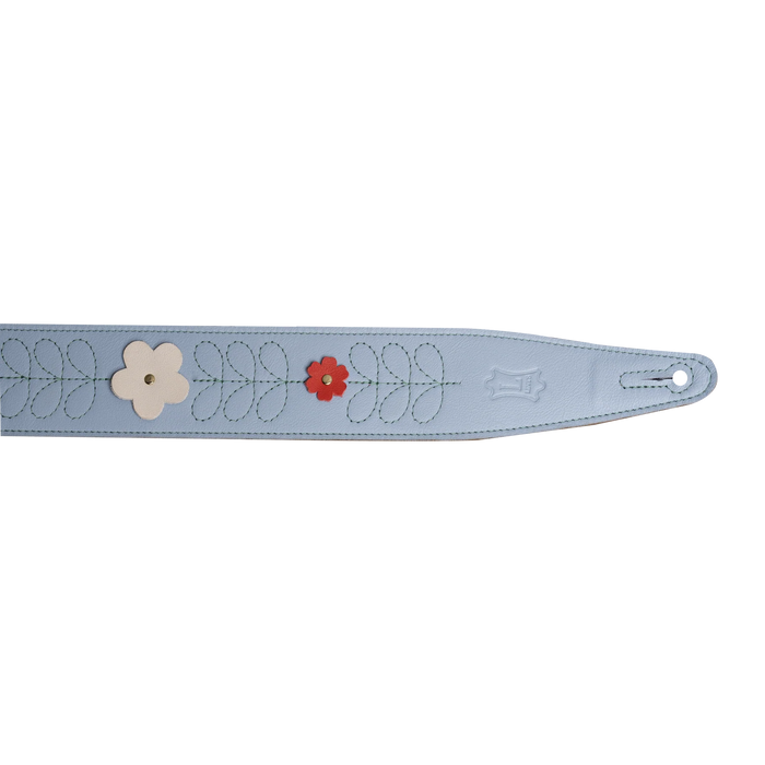 Levy's In Bloom Series 25" Leather Strap with Flower Appliques, Sky Blue Wildflower