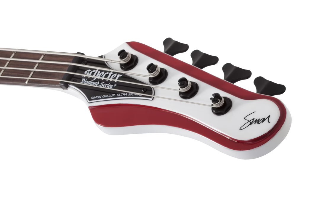 Schecter Simon Gallup Ultra Spitfire Electric Bass, Gloss White w/Red Lion Graphic