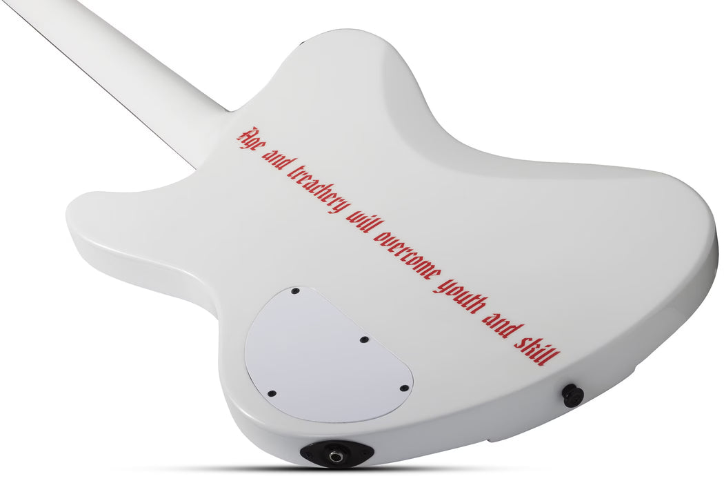 Schecter Simon Gallup Ultra Spitfire Electric Bass, Gloss White w/Red Lion Graphic
