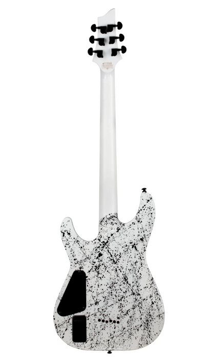 Schecter C-1 Ink Bomb Electric Guitar, White with Black Splatters