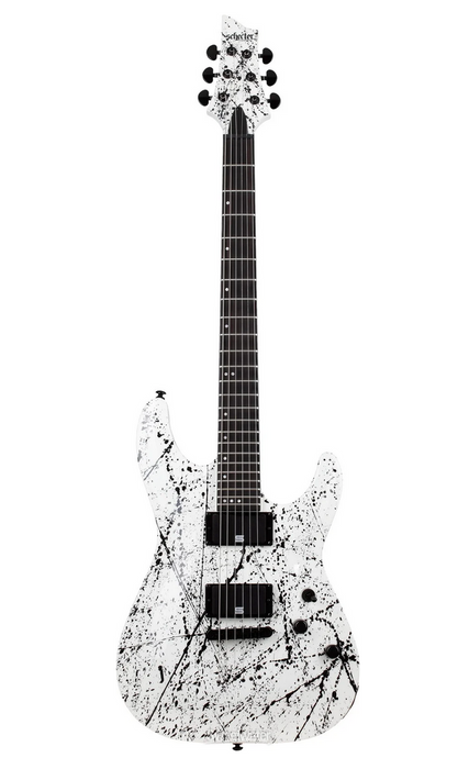 Schecter C-1 Ink Bomb Electric Guitar, White with Black Splatters