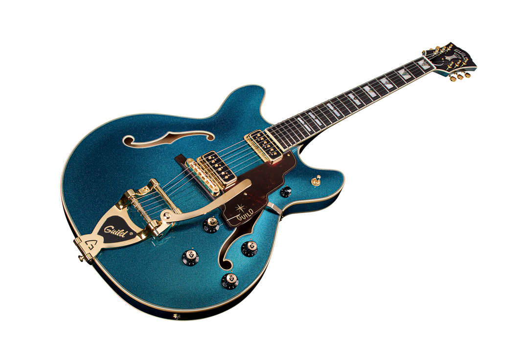 Guild Starfire Custom Double Cut Vibrato Electric Guitar, Teal The Deal