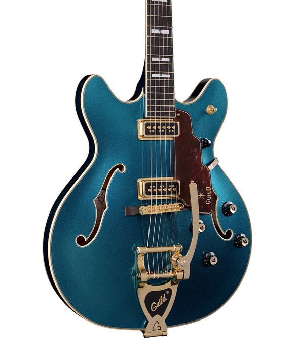 Guild Starfire Custom Double Cut Vibrato Electric Guitar, Teal The Deal