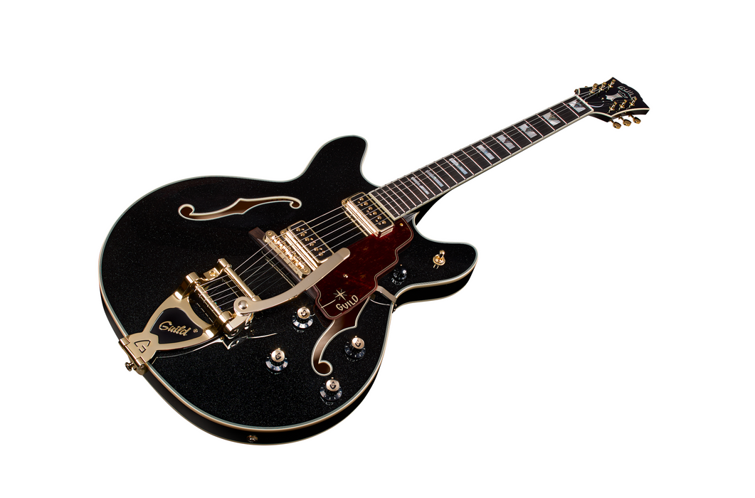 Guild Starfire Custom Double Cut Vibrato Electric Guitar, Black Metallic