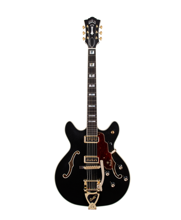 Guild Starfire Custom Double Cut Vibrato Electric Guitar, Black Metallic
