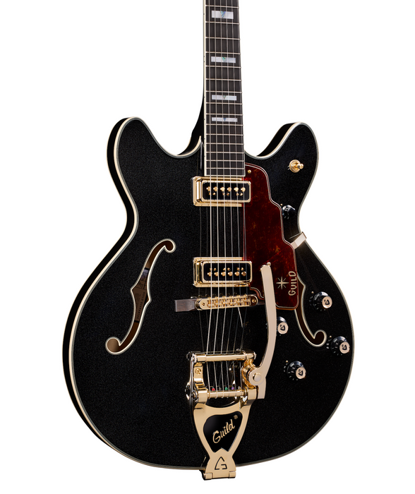 Guild Starfire Custom Double Cut Vibrato Electric Guitar, Black Metallic