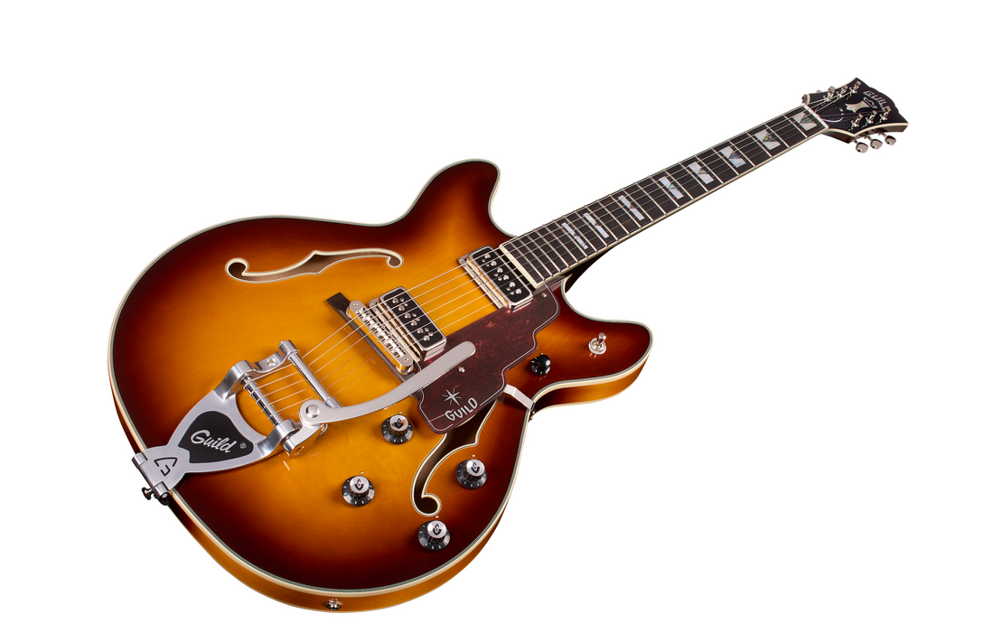 Guild Starfire Custom Double Cut Vibrato Electric Guitar, Sweet Tea
