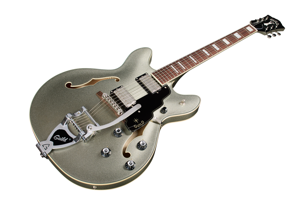 Guild Starfire Deluxe Double Cut Vibrato Electric Guitar, Vintage Sterling