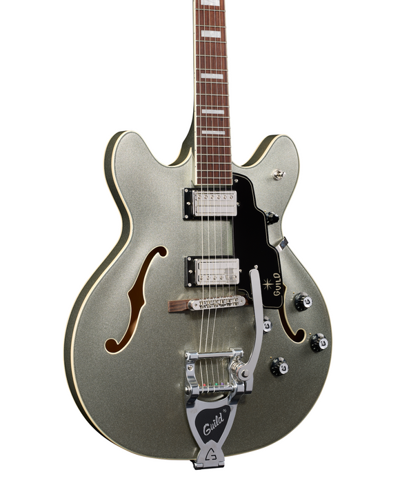 Guild Starfire Deluxe Double Cut Vibrato Electric Guitar, Vintage Sterling