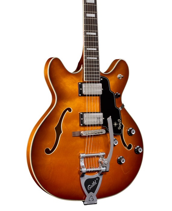 Guild Starfire Deluxe Single Cut Vibrato Electric Guitar, Honey Burst