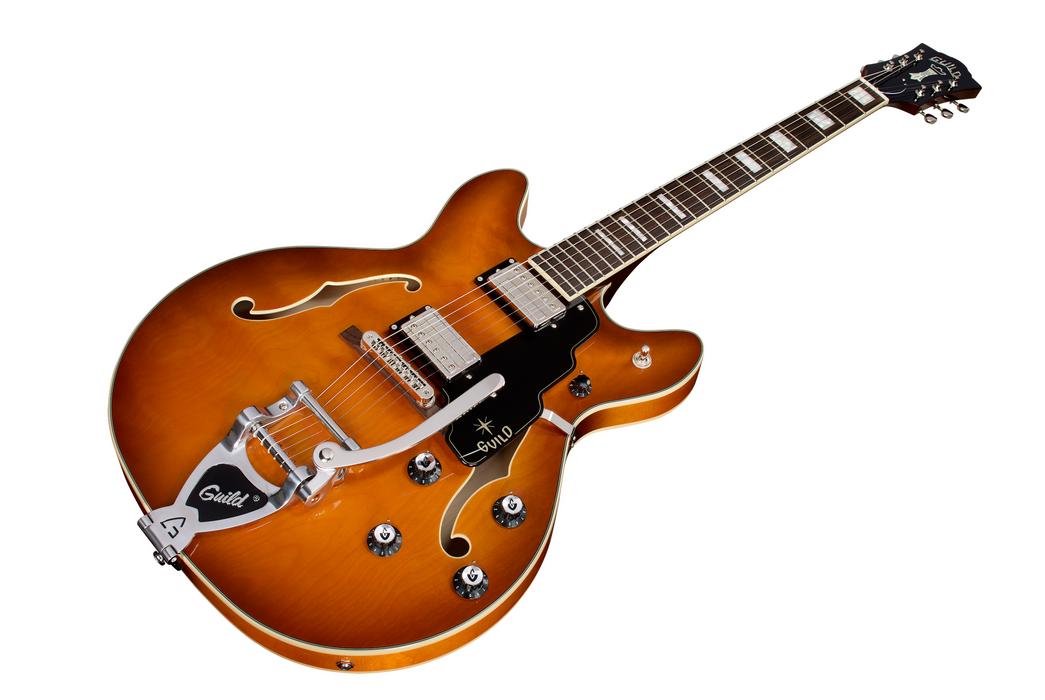 Guild Starfire Deluxe Double Cut Vibrato Electric Guitar, Honey Burst