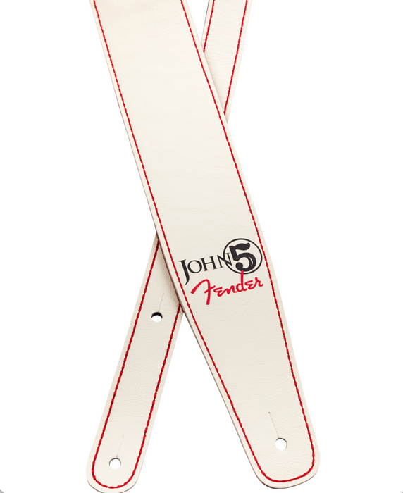 Fender John 5 Leather Strap, White and Red