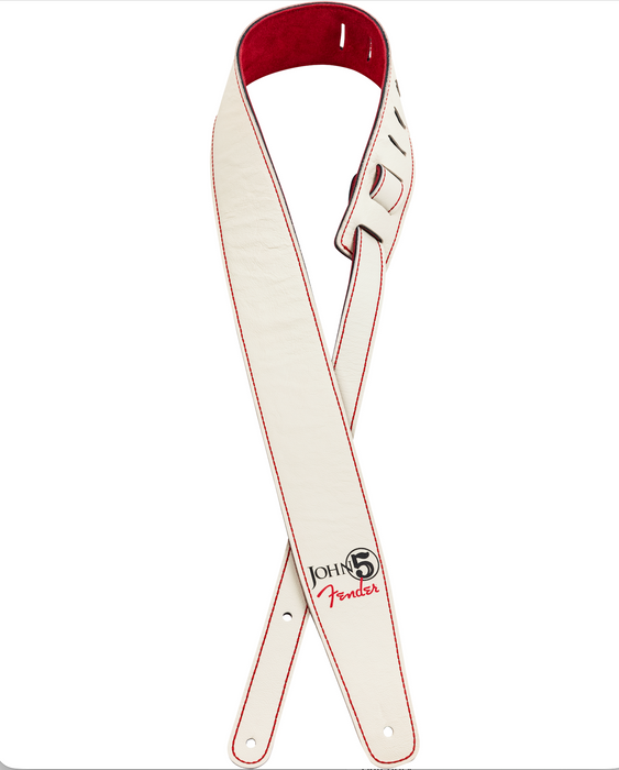 Fender John 5 Leather Strap, White and Red