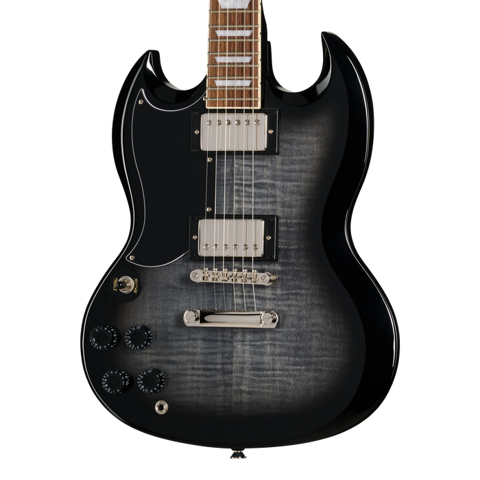 Epiphone Les Paul Tribute Plus Left-Handed Electric Guitar, Transparent Ebony Burst