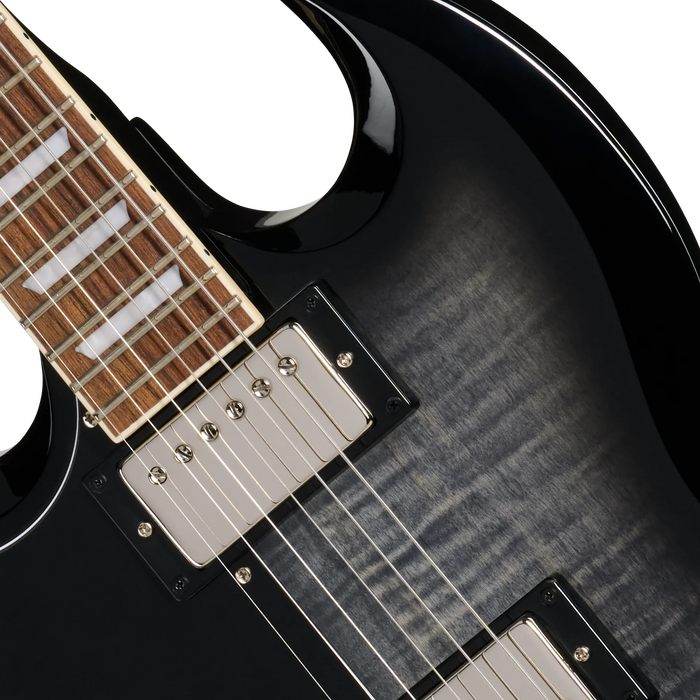 Epiphone Les Paul Tribute Plus Left-Handed Electric Guitar, Transparent Ebony Burst