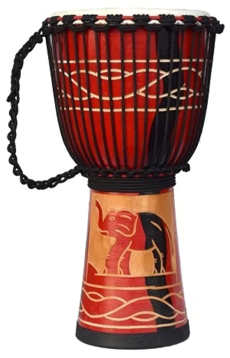 Ecko 65cm Carved Djembe, Elephant Red