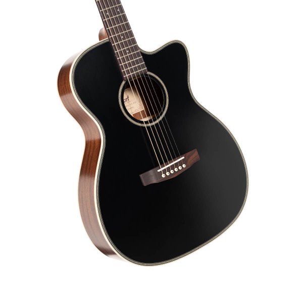 Cort ESSENCE-OC4-BTSG Essence Series OM Cutaway Acoustic Guitar, Black Top Semi Gloss