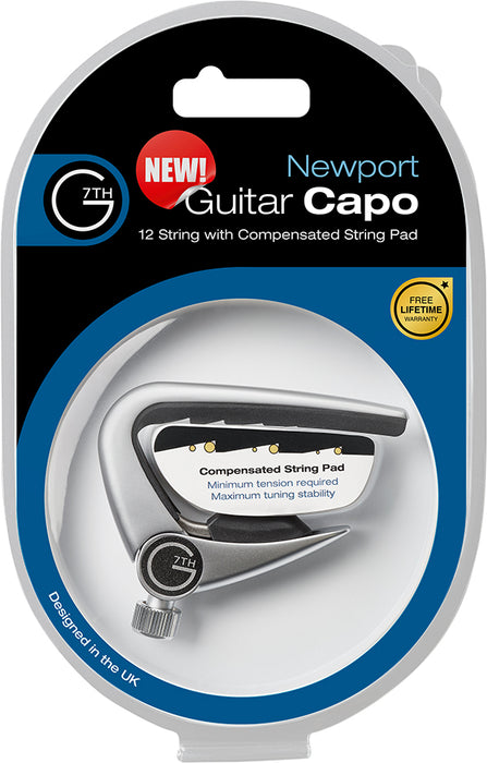 G7th Newport Guitar Capo, 12 String, silver with compensated string pad