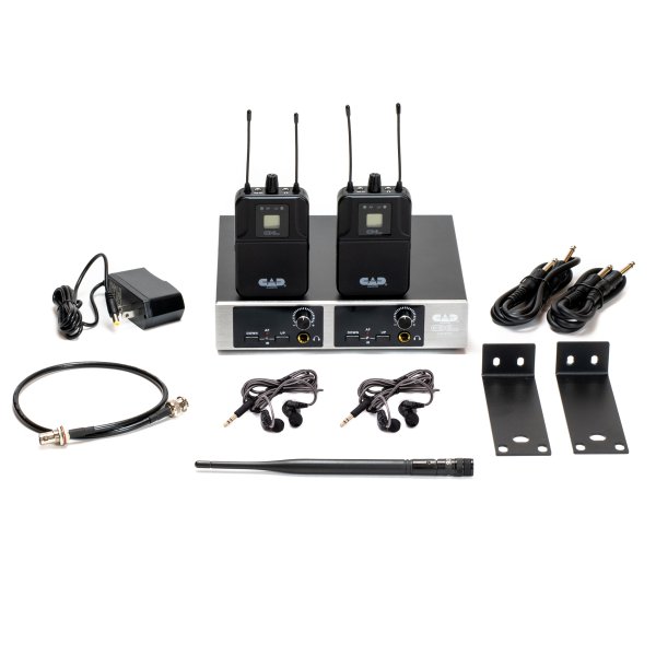 CAD Frequency Agile Dual Mix Wireless In Ear Monitor System - Two discrete channels - Includes MEB1 Earbuds, Rack Mount Ears and Antenna Relocation Kit.