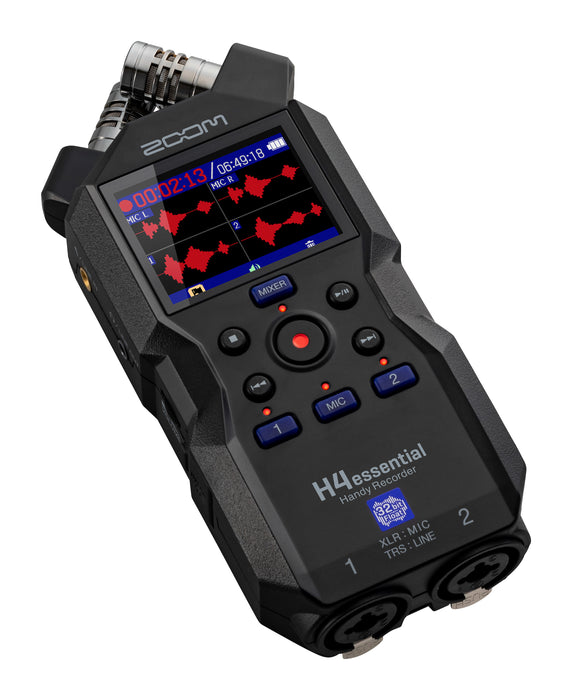 Zoom H4essential Easy-to-Use 4-Track Handheld Digital Audio Recorder w/ 32-Bit Float Recording & 2 XLR TRS Inputs - Black ZH4E