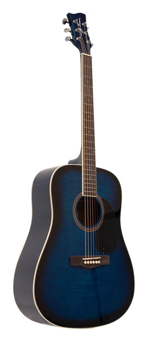 Jay Turser Dreadnought Acoustic Guitar, Full Size, Blue Burst Quilt