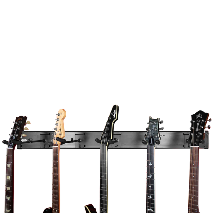 Wall Mounted 5-Space Slatwall Guitar Hanger - Black