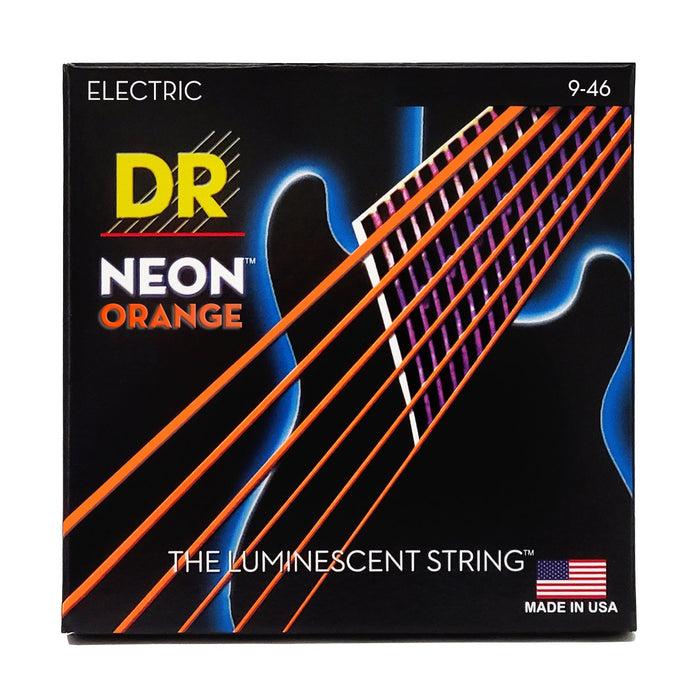 DR Handmade Strings Neon Orange Coated Electric Guitar Strings, Light - Heavy (9-46)