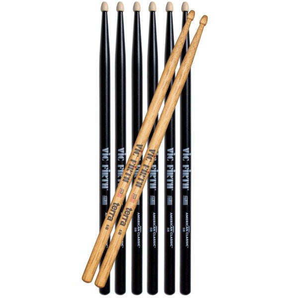 Vic Firth American Classic 5B Drumsticks w/Black Finish, 4-Pair Value Pack