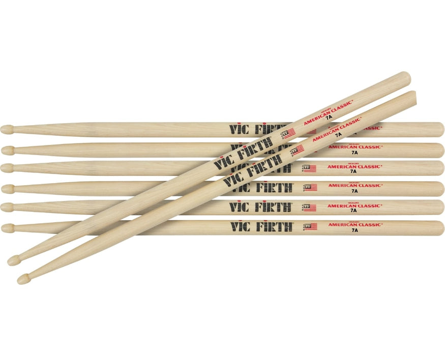 Vic Firth American Classic 7A Wood Tip Drumsticks Value Pack