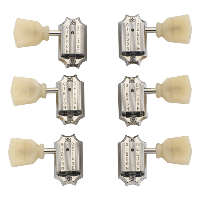 Gibson Deluxe Yellow Button Tuner Set, Vintage Nickel