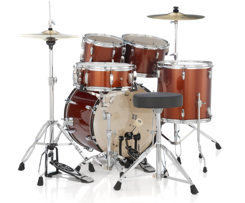 Pearl Roadshow 5-Piece Drum Set With 22" Bass Drum, Hardware & Cymbals, Burnt Orange Sparkle