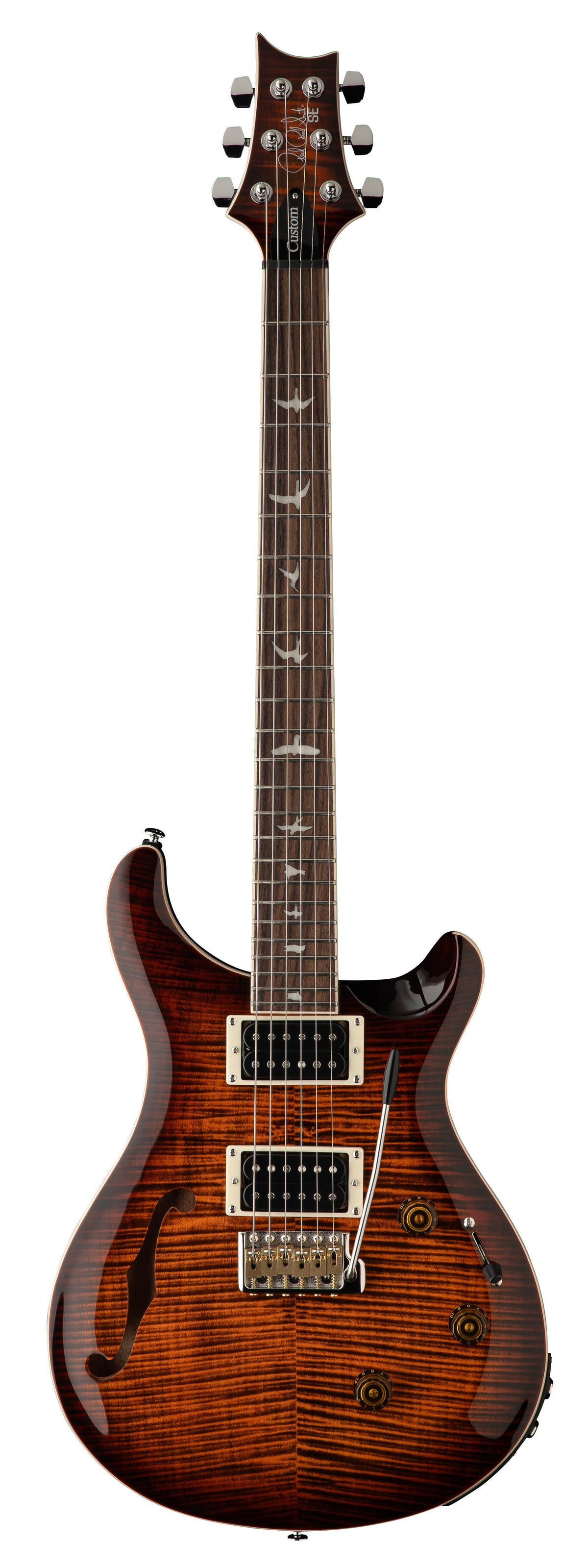 PRS SE Custom 24 Semi-Hollow Piezo, Orange Tiger Smokeburst for