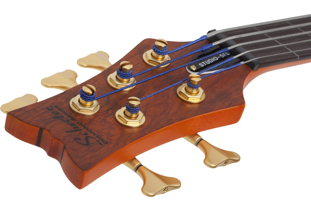 Schecter Stiletto Studio-5 5-String Fretless Electric Bass Left-Handed, Honey Satin