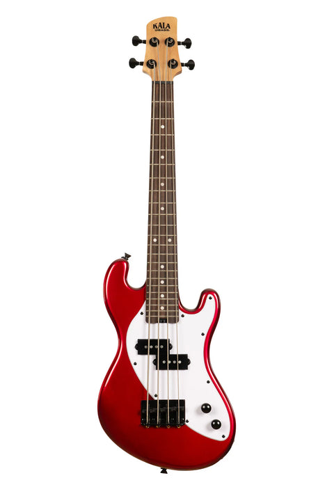 KALA Solid Body 4-String Fretted U-BASS With Gig Bag, Candy Apple Red