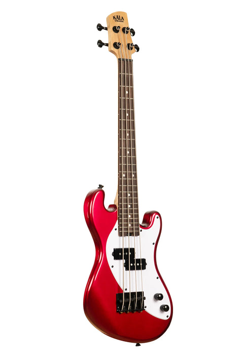 KALA Solid Body 4-String Fretted U-BASS With Gig Bag, Candy Apple Red